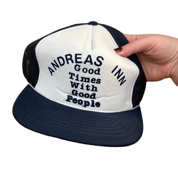 Vintage Andreas Inn Blue and White Trucker Hat Pennsylvania Mesh SnapBack - Picture 1 of 7
